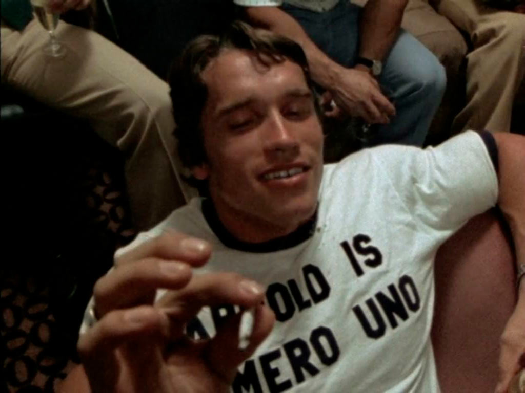 Arnold Schwarzenegger enjoying a joint